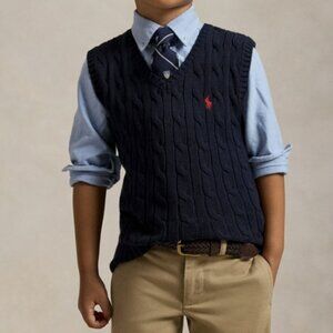 Polo Ralph Lauren boys Navy Cable Knit Pullover Sweater Vest (L)